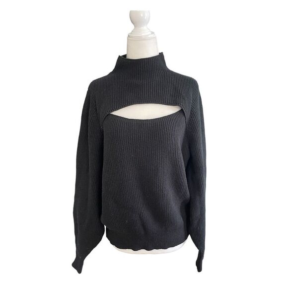 A New Day Mock Neck Cutout Sweater Black Ribbed Knit Long Sleeves XL - Picture 4 of 13